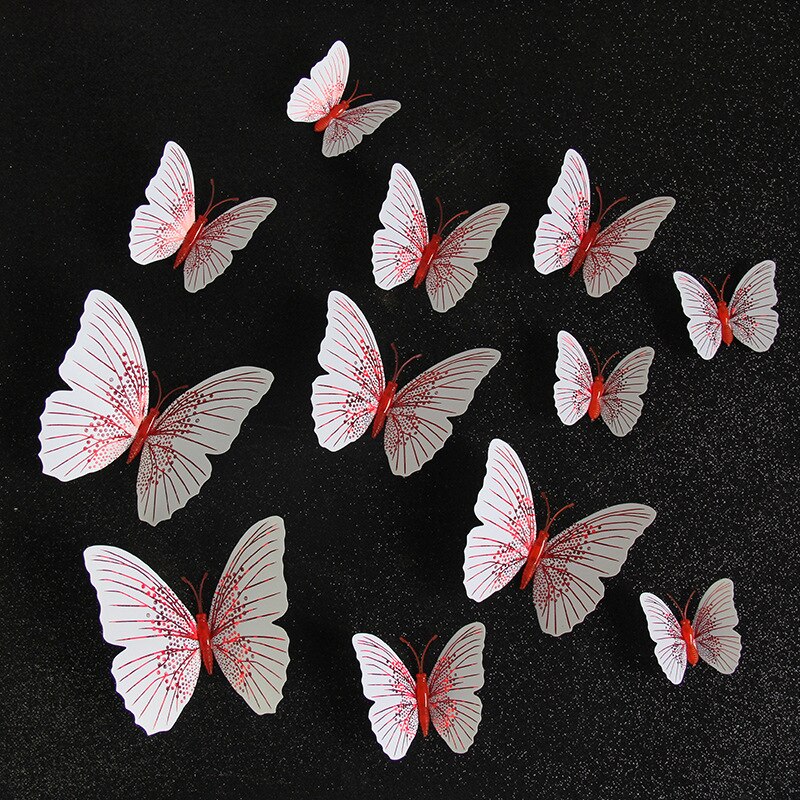 12 stk/sæt ambilight 3d sommerfugle wallsticker sommerfugle boligindretning værelsesindretning køleskabsmagnet wallstickers til bryllup: Rød