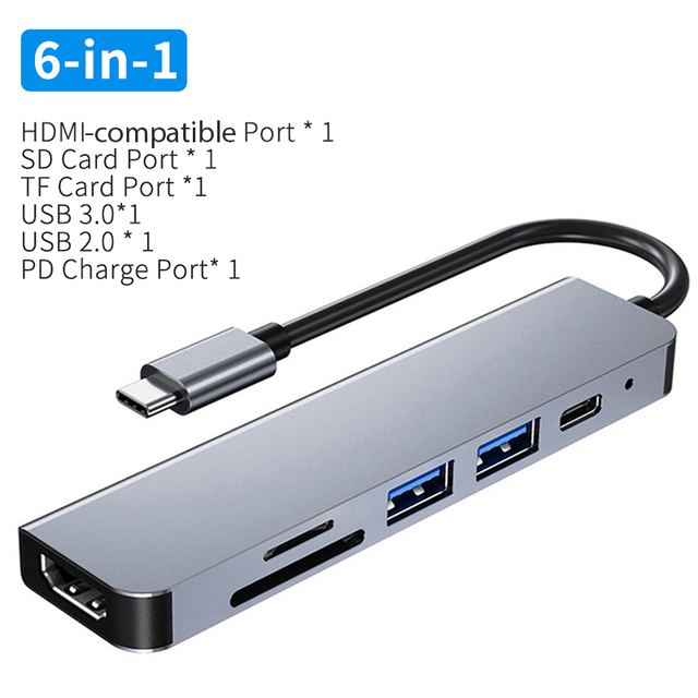 USB C HUB to 4K HDMI-compatible VGA RJ45 Adapter with PD TF SD Jack 3.5mm AUX 4/5/6/8/11 Port Dock Station for Macbook Pro/Air: F-6 In 1 Type C