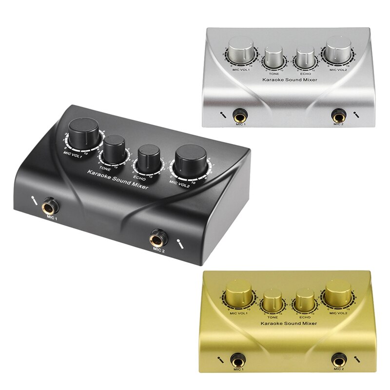 Mixeur De Son Karaoke Entrées Double Micro Avec Câble UE - NOIR