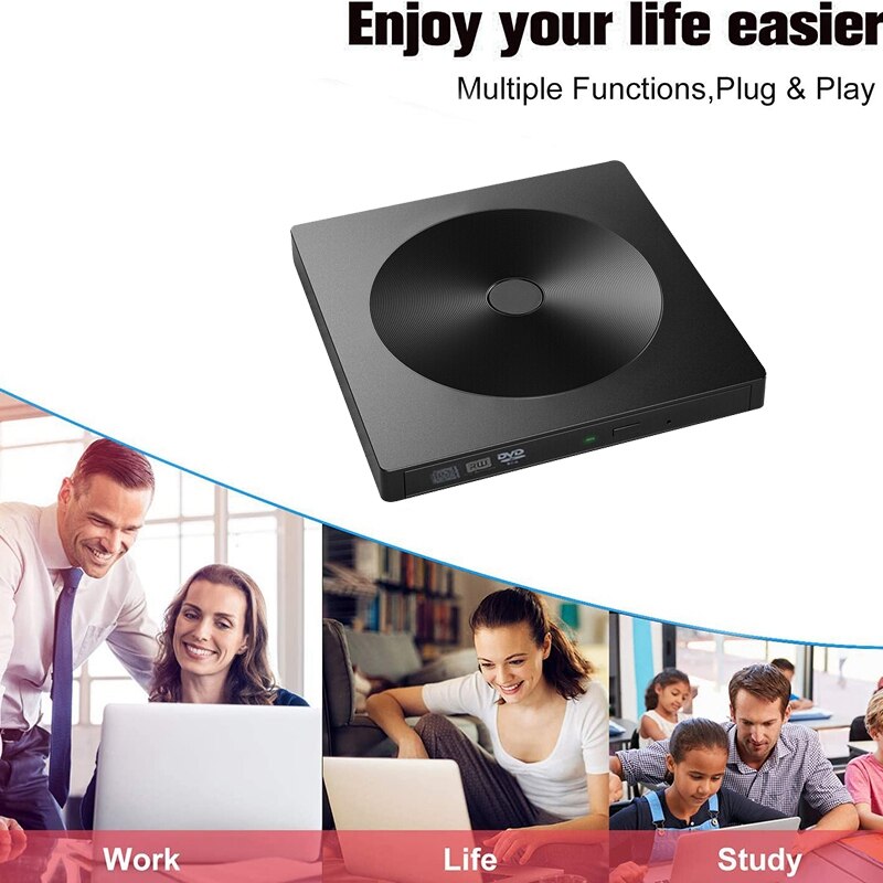 Usb 3.0 externe dvd-drive, draagbare type-c cd-/dvd-brander, optische vcd-speler voor laptop, desktop, windows 10 , mac os