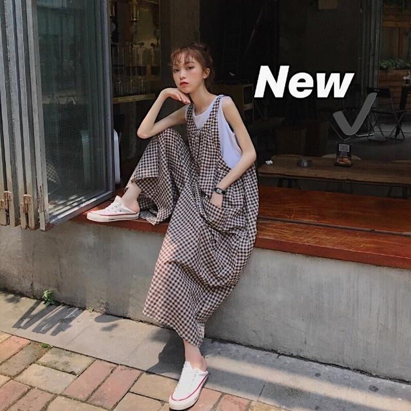 Vrouwen Jumpsuits Plaid Oversize Wijde Pijpen Enkele Breasted Grote Zak Zoete Leuke Koreaanse Stijl College All-Match Bf leisure