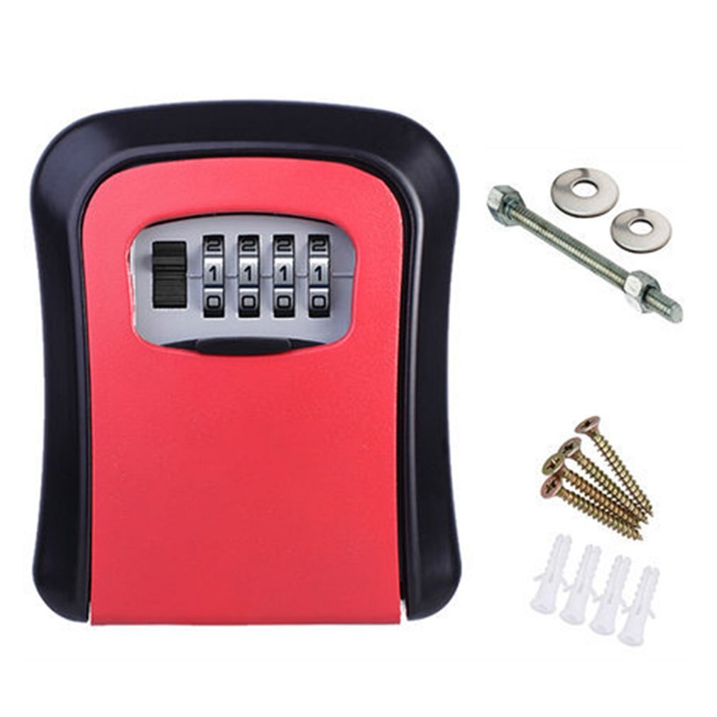 Key Lock Box Wall Mounted Aluminum alloy Key Safe Box Weatherproof 4 Digit Combination Key Storage Lock Box Indoor Outdoor: red