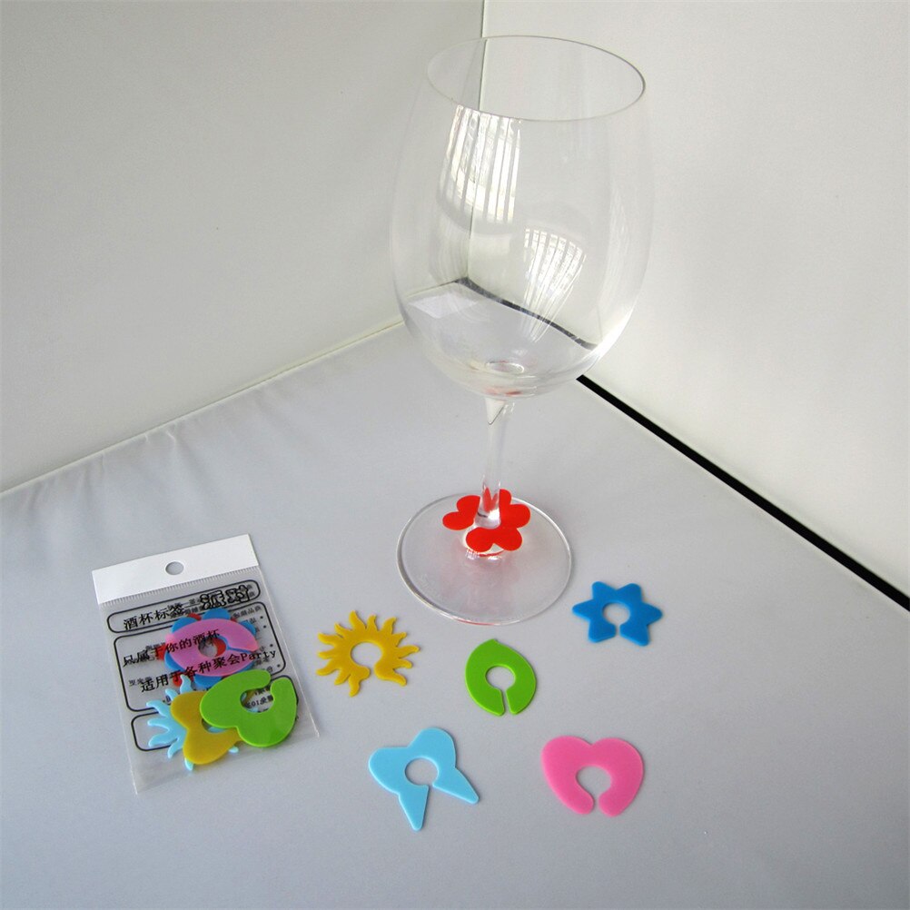 6 stk kop vinglas silikone label fest dedikeret silikone sug silikone vinglas genkendelsesmarkør teholder