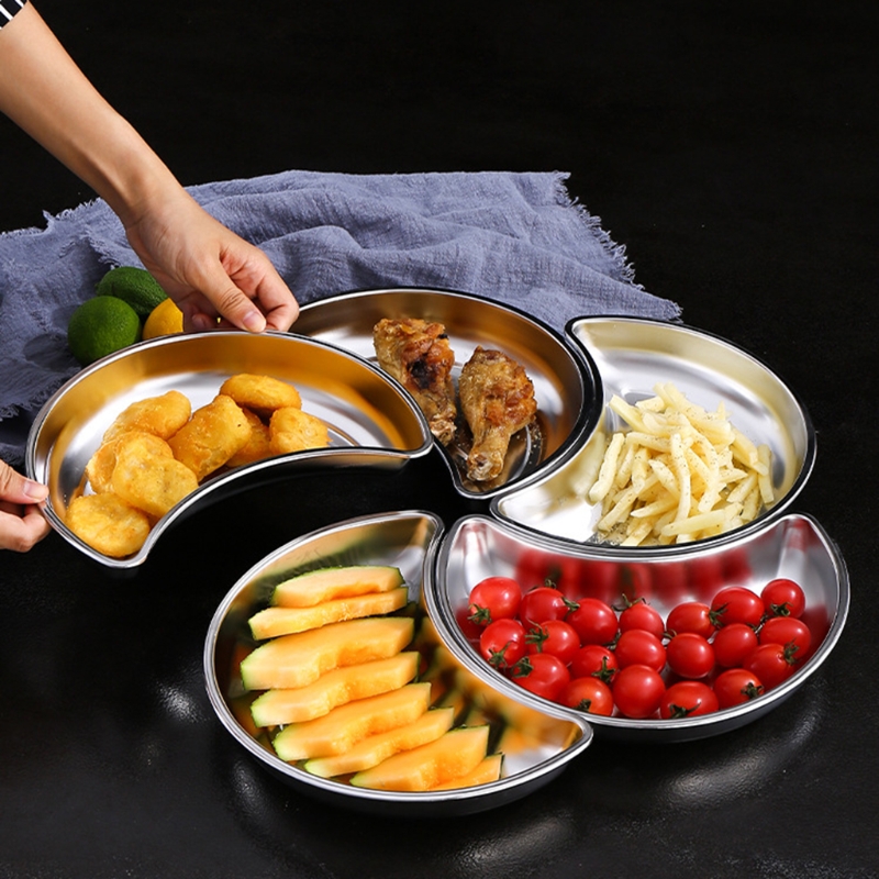 Piatti da cucina in acciaio inossidabile piatti a forma di mezzaluna piatti impilabili Snack piatti piatti in stile europeo