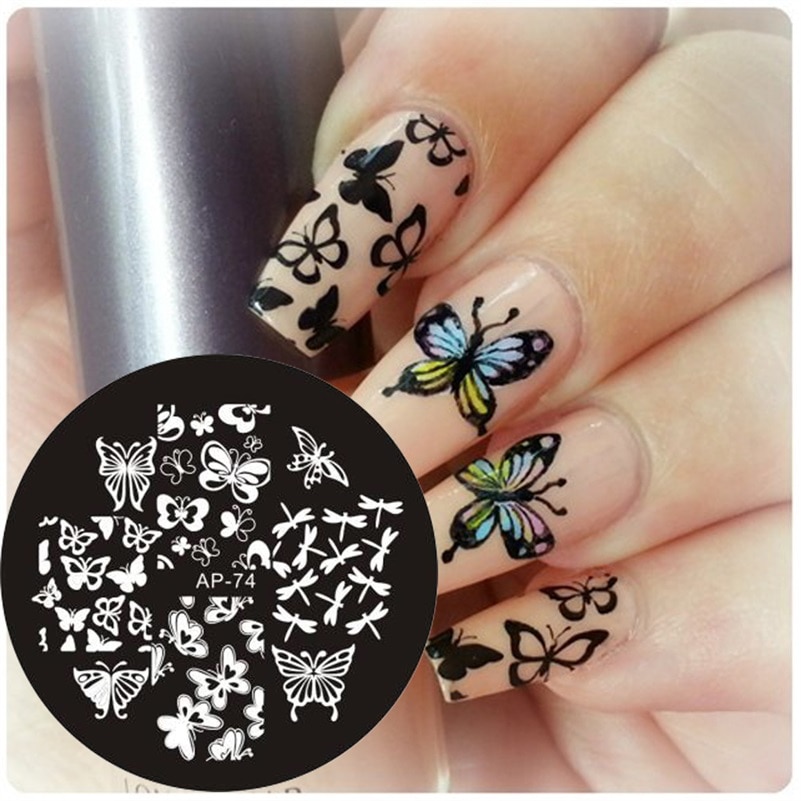 Chaude classique papillon libellule forme Nail Art estampage modèle plaques Pandox AP74 Image plaque
