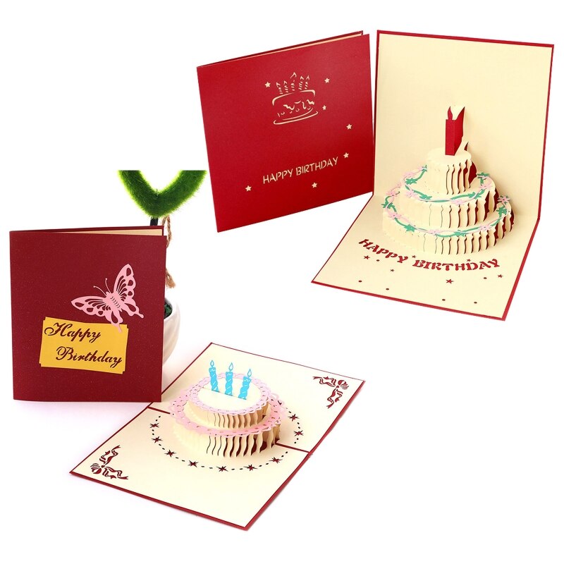 3D Pop Up Cards Cake Birthday Card Anniversary Postcard Wedding Invitations Greeting Cards for All Occasion