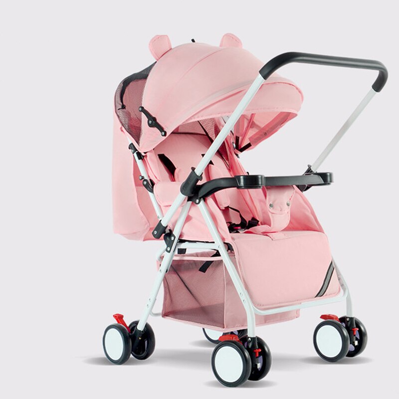 Foldable Baby Stroller Folding Pushchairs Lightweight Wheeled The Pram Portable Children's Trolley Adjustable Toddler Carriage: Pink 1