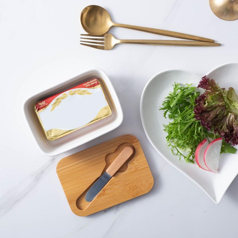 Large butter tray with lid sealed butter food storage fresh-keeping box box pure white ceramic