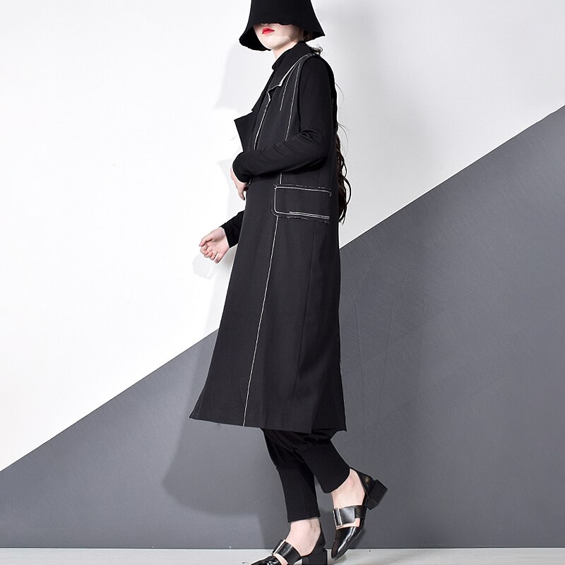 Xitao gestreepte vesten met knoopsluiting en split aan de achterkant voor dames, casual herfsttrend, omslagkraag, mouwloos, zak  xj4931