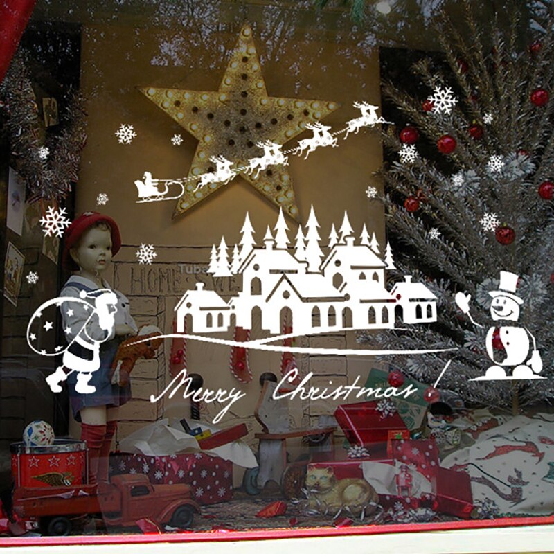 60*45cm Removable Christmas Wall Stickers DIY Window Mural Decals Xmas Merry Santa Snowflakes Wallpaper Home Decorations