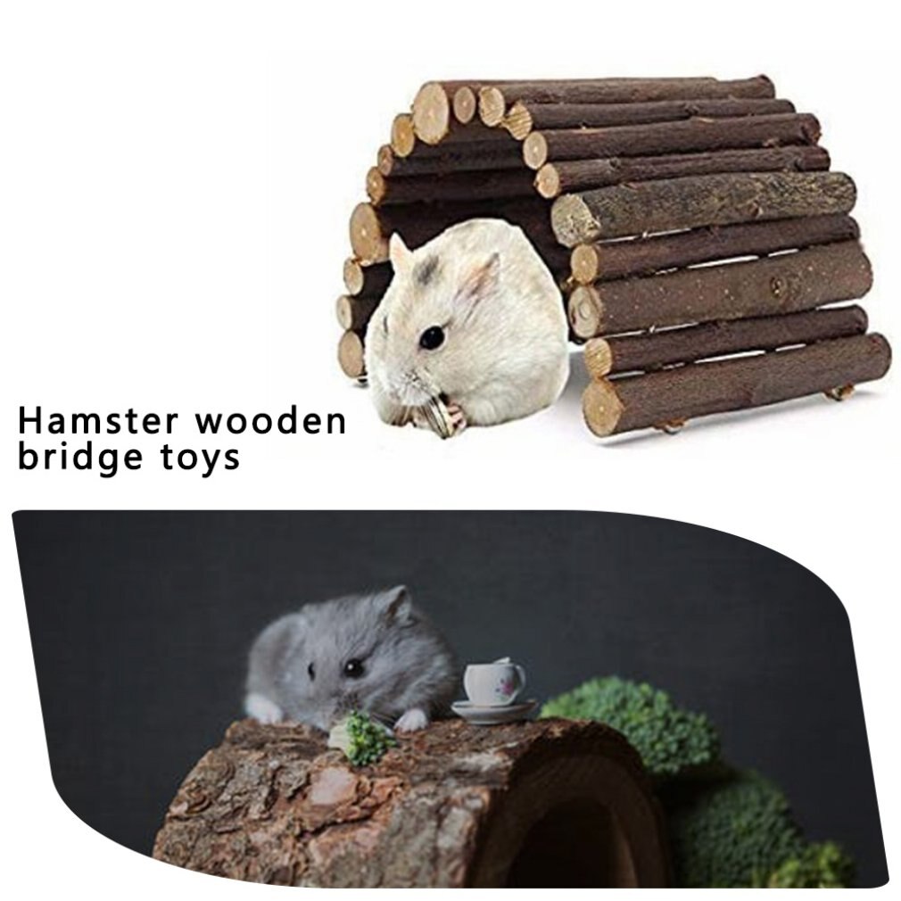 Wooden Bridge Toys for Rat Hamster Hide House Hide in Cave Hide Fence Climb Ladder Pet Wooden Fence Toy