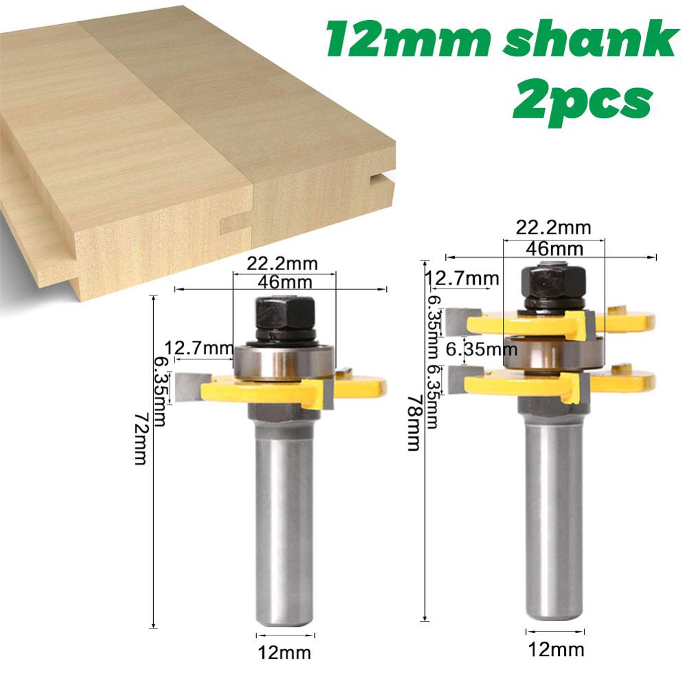 Tongue and Groove Router Bit Tool Set ½'' Shank With 45° Lock Miter Bit ½'' 12mm Shank - Solid Steel, Anti Kickback: 2pcs 12mm shank