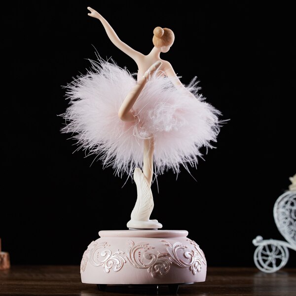 Niebieski dunaj automatyczny obrót różowy baleriny pozytywka biały balet tancerz pióro spódnica dziewczyny prezent ślubny dla gości