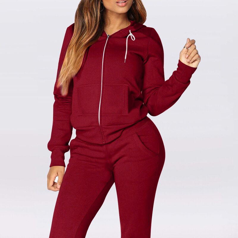 Womens Atletische Trainingspak Set Warm Running Jogging Sportwear Zweet Pak Tweedelige Set Jogging Femme Rits Top: red / M