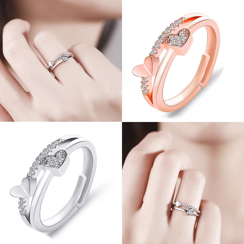 Heart Rings for Women Adjustable Unique Simple Bijoux Love Wedding Jewelry Female Ring Girl Anel Anillos Accessories