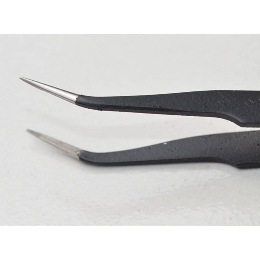 2Pcs Anti-Magnetische Antistatische Gebogen Rechte Tips Tweezer Rvs Gebogen Black Nail Art Tweezer Hand Picking Tool