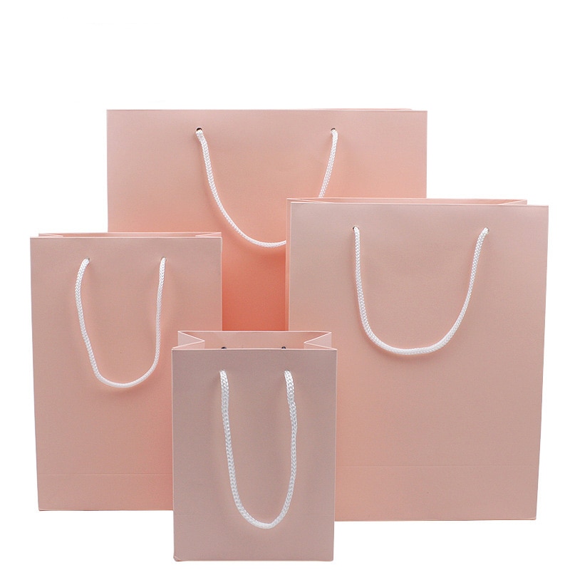 20 stks/partij Natuurlijke kraft Messing papieren zak met handvat Roze Wedding Party Favor Papier Sieraden Tassen & Zakjes