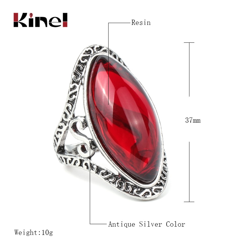 Kinel-Anillos ovalados grandes de plata tibetana para mujer, joyería Vintage, estilo bohemio, para vacaciones en la playa, color verde