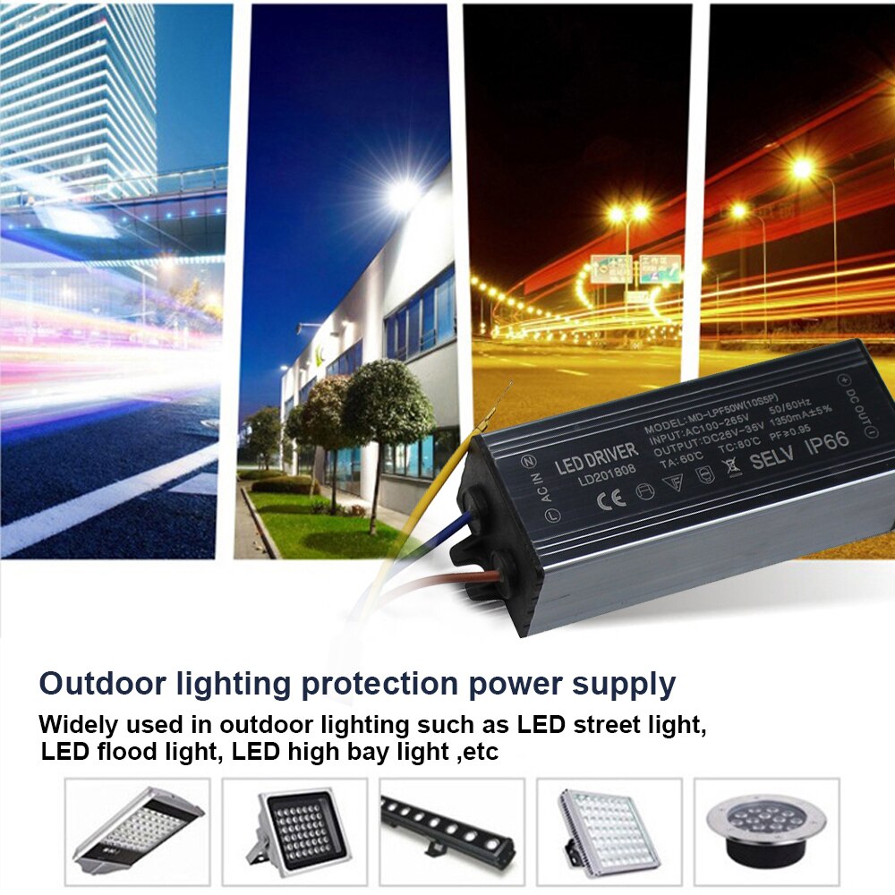 LED Driver 50W - 1350mA - AC 100-265V - IP66 Vattentät - Aluminium Strömförsörjning
