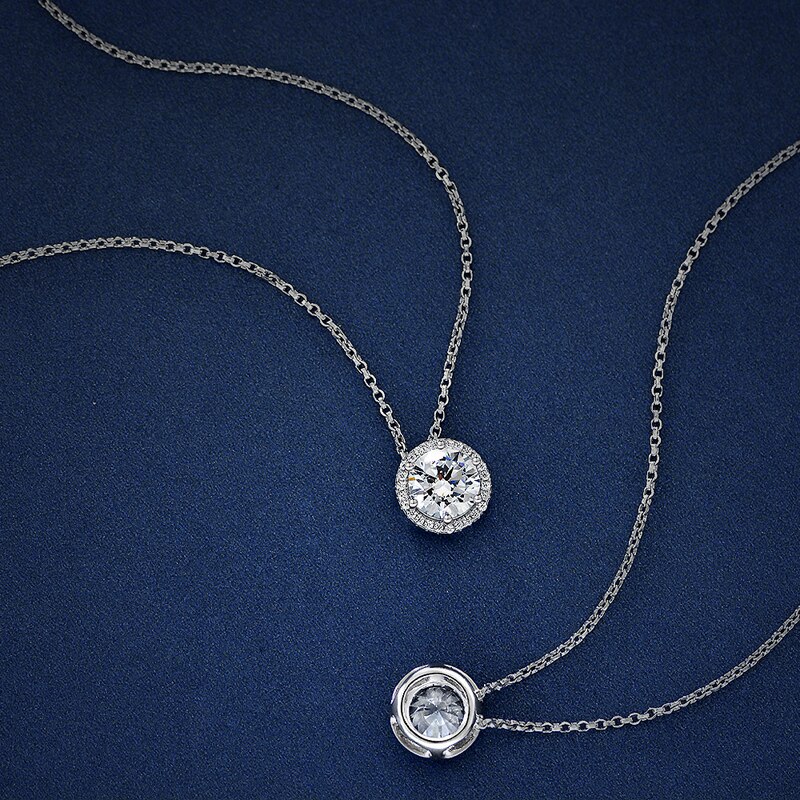 Oevas 100% 925 sterling silber halskette mit rundem anhänger aus hochwertigem diamanten für damen, funkelnder hochzeitsschmuck