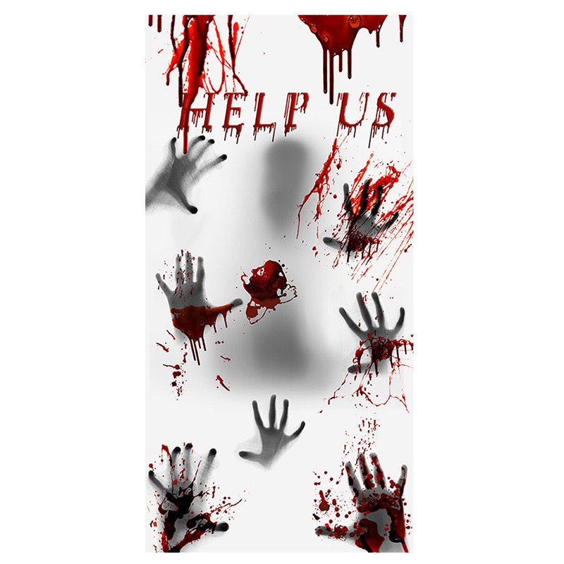 Halloween Door Sticker Bloody Hand Foot Print Stickers Self-adhesive Scary Room Art Decor Party Wall Decal Floor Door Decor