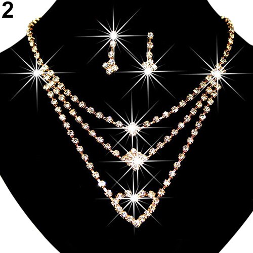 Mode vrouwen Bruiloft Bruid Liefde Hart Multilayer Ketting Oorbellen Sieraden Set A8B3: 2