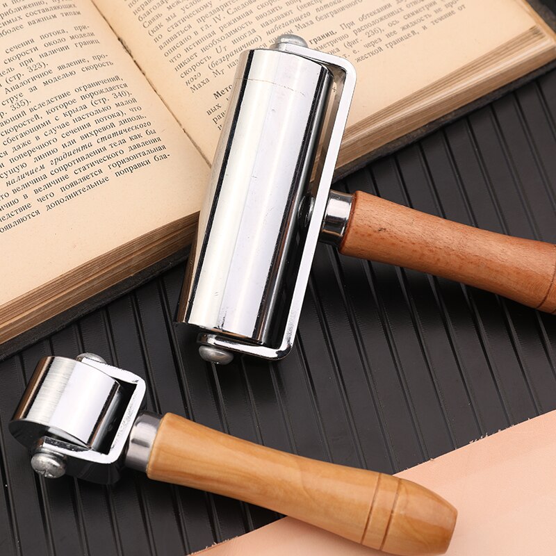 LMDZ Leather Crimping Tool Press Edge Roller Wooden Handle Roller Leather Tool Glue Laminating Tool Smoother Steel Iron Roller