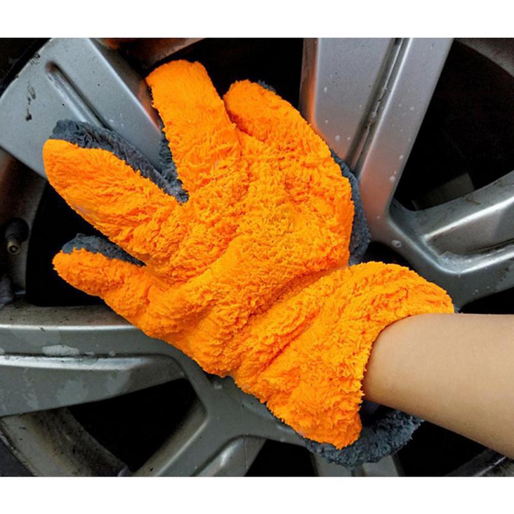 Doppel-seitige Korallen Vlies 5-Finger Handschuhe Multi-funktion Reinigung Handschuhe