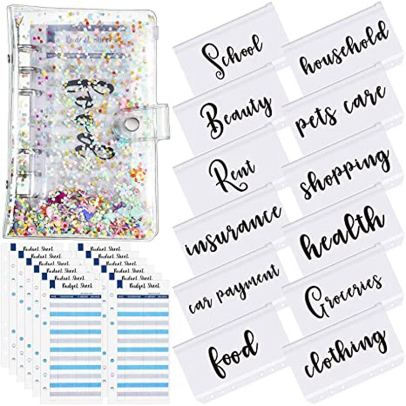 A6 Binder Pocket with Notebook Cover,PVC Binder Cover,Waterproof 6-Ring Binder,Notebook,Expense Budget Sheet