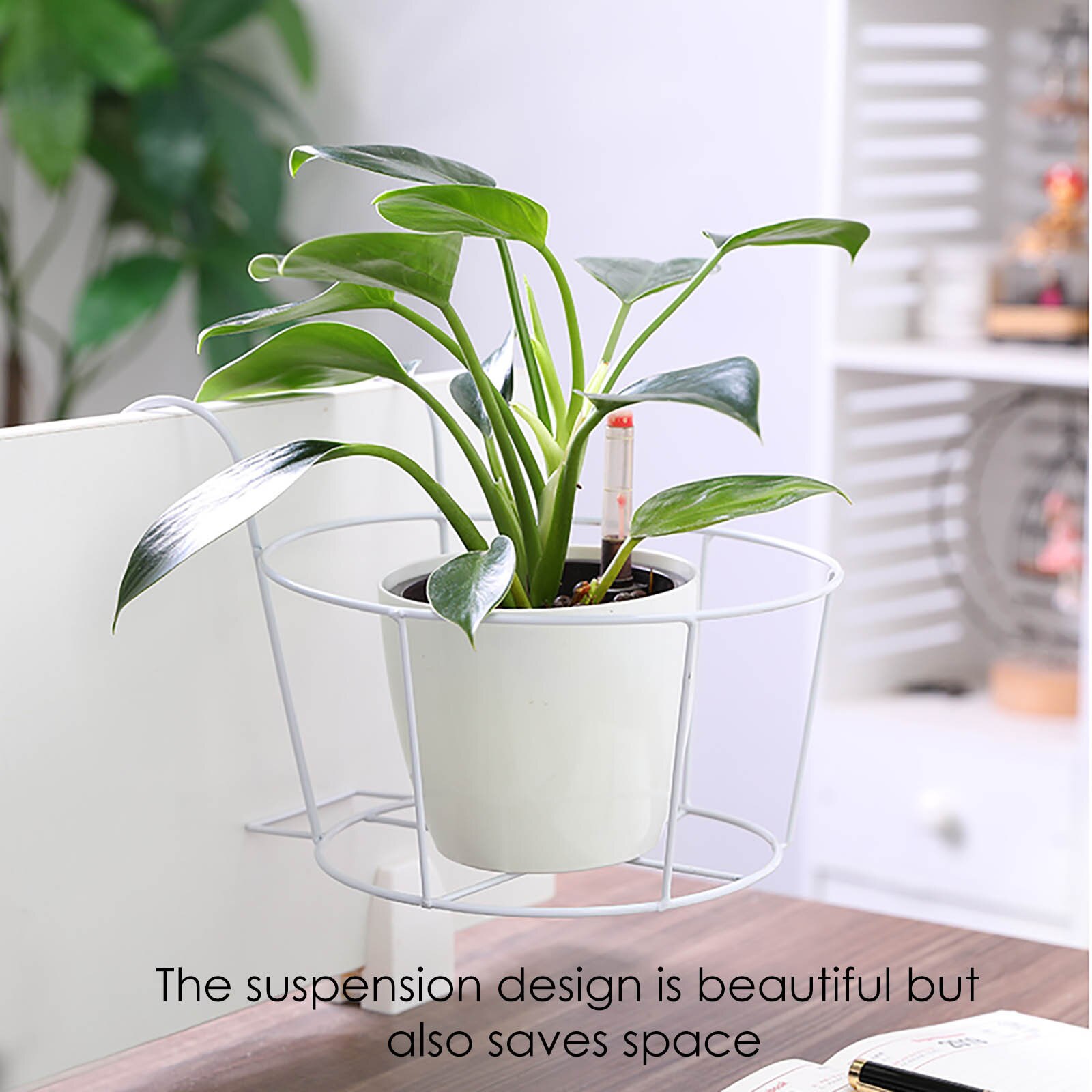 Soporte de Metal para plantas, Cestas colgantes para arte de Metal, soporte para maceta de flores sobre el riel, cerca de Metal, macetas, accesorios de cocina