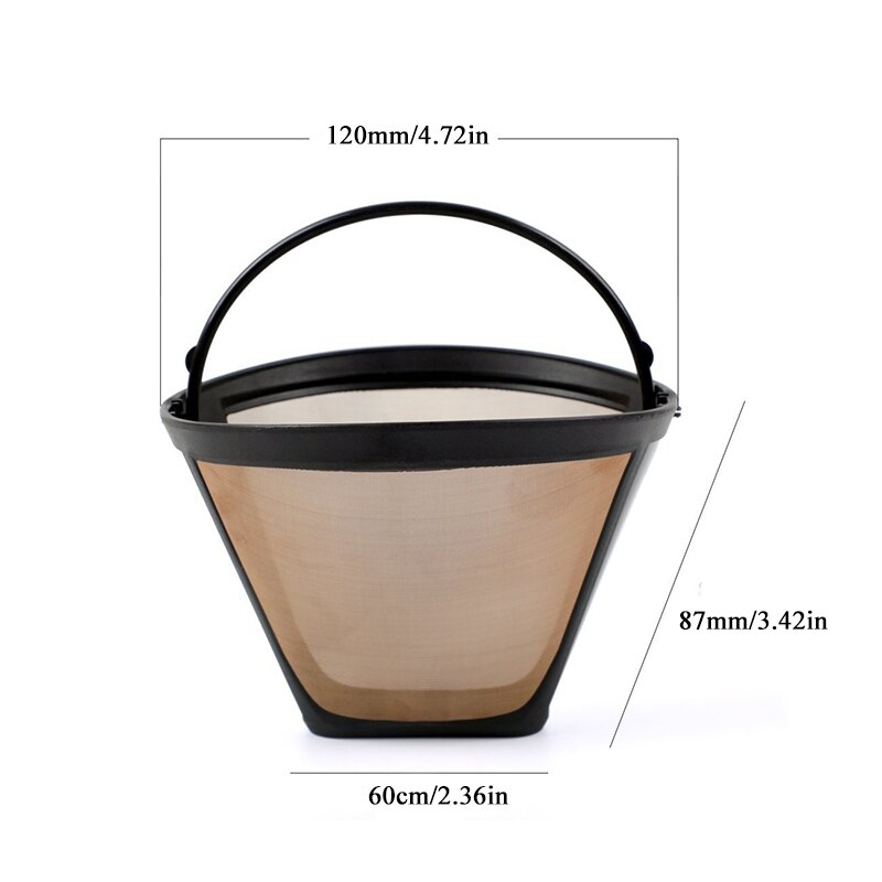 1pc Washable Handle Coffee Filter Stainless Steel Reusable Coffee Filter Cone-Style Refillable Gold Mesh Cafe Maker Machine Tool