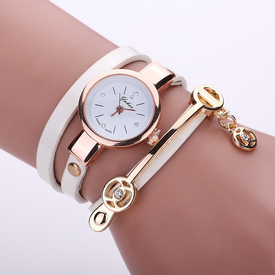 Dameshorloge vrijetijdshorloge met drie cirkels, dames quartzhorloge: Witte kleur