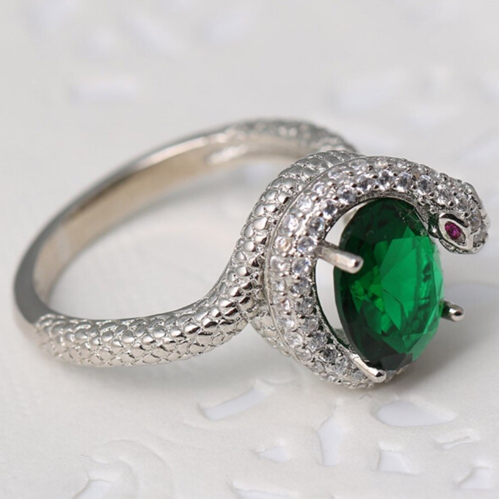 Snake Tonen Kraal Ring Rose Goud Kleur Oostenrijkse Groene Kristallen Volledige Maten Ringen Voor Vrouwen Hotsale