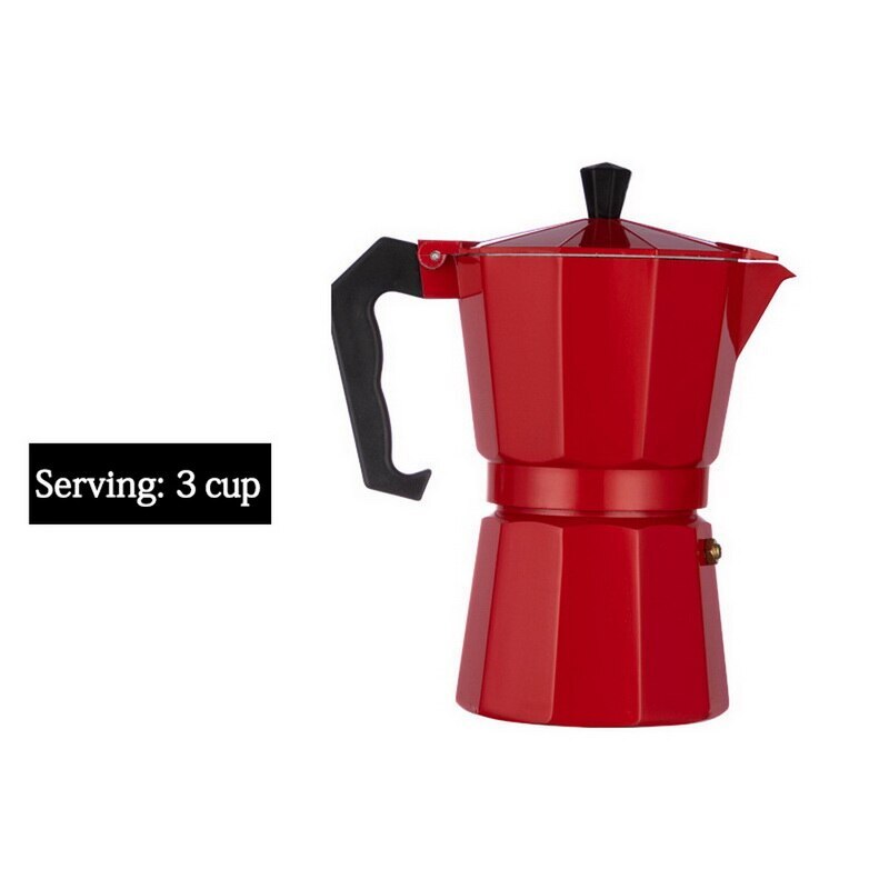 Geyser kaffebryggare 304 rostfritt stål expresso induktion cafetera kaffe moka kruka maskin spis: 3 koppar röda