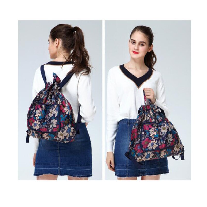 Grote Capaciteit Opvouwbare Koord Rugzak Schouder Wandelen Rugzak Opslag Drawsting Zak Bloem Zakken Vrouwelijke