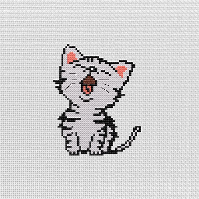 Lovely Cat Cross Stitch Pattern DMC Cross Stitch Chart Printed Version, Medium: Default Title