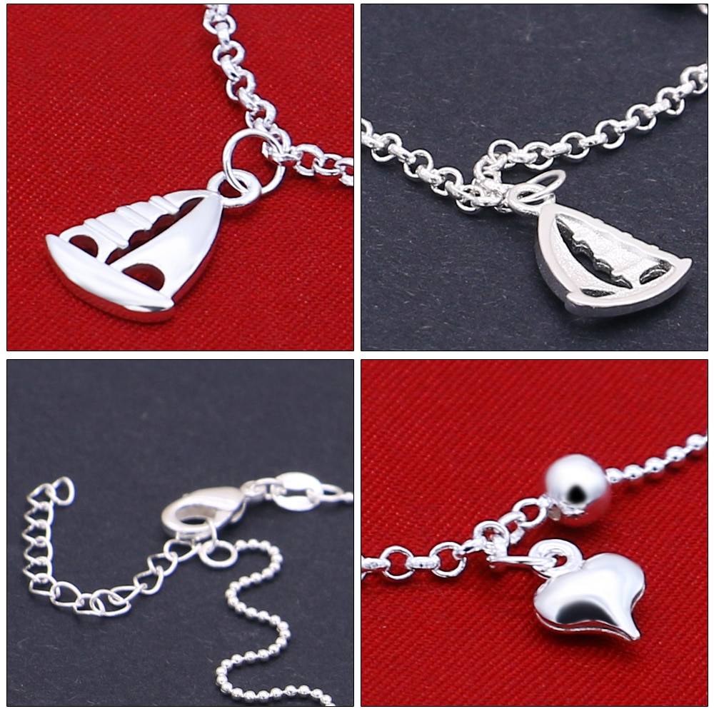 Bracelets de cheville en argent sterling 925 pour femmes, bijoux de pieds nus, en forme de cœur, Crochet, sandales,