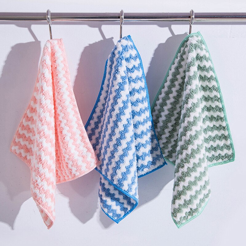 1/20Pcs Striped Flower Household Kitchen Towels Absorbent Thicker Microfiber Wipe Table Kitchen Cleaning Dish Washing Cloth