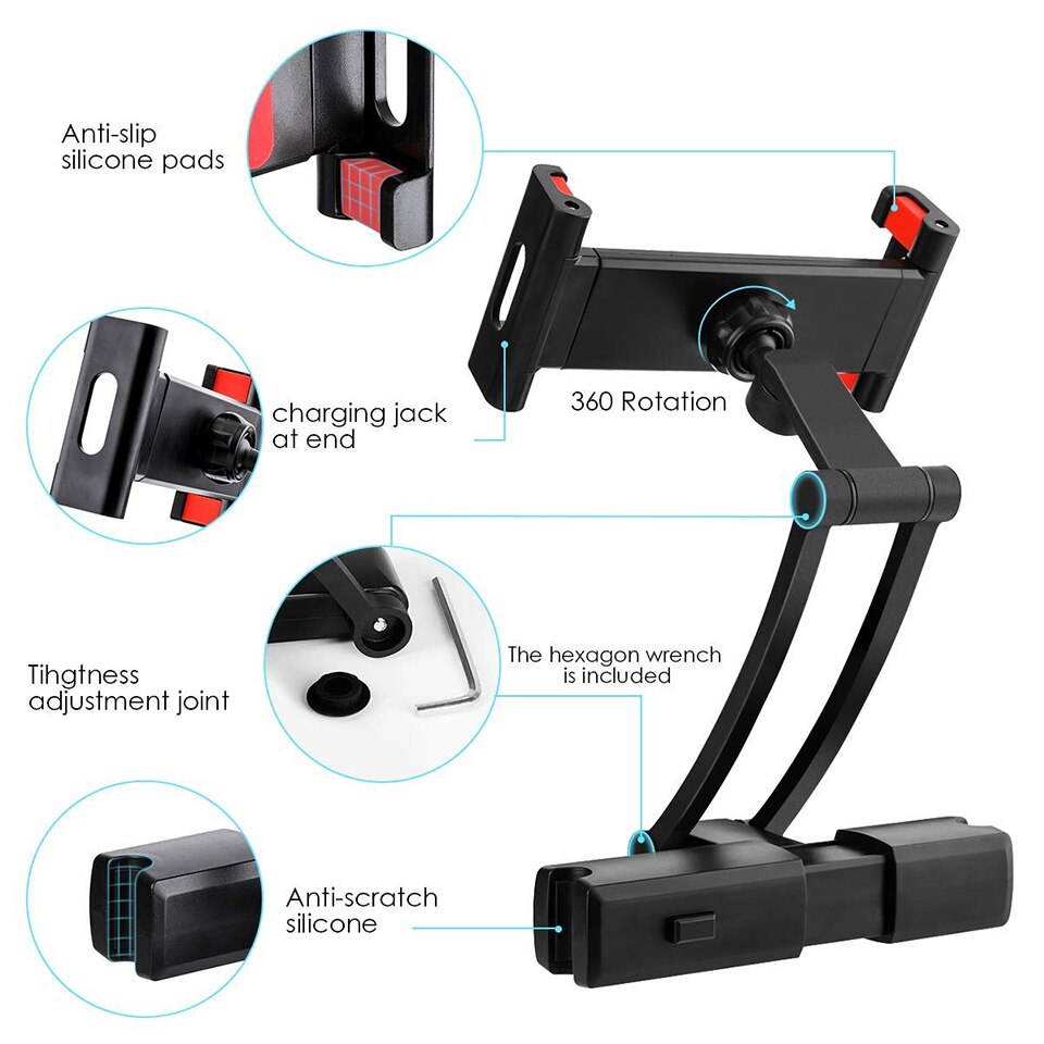 Support universel de tablette de voiture, oreiller arrière pour Ipad 2/3/4 Air 7-11 pouces, support pivotant à 360 pouces, appui-main pour PC