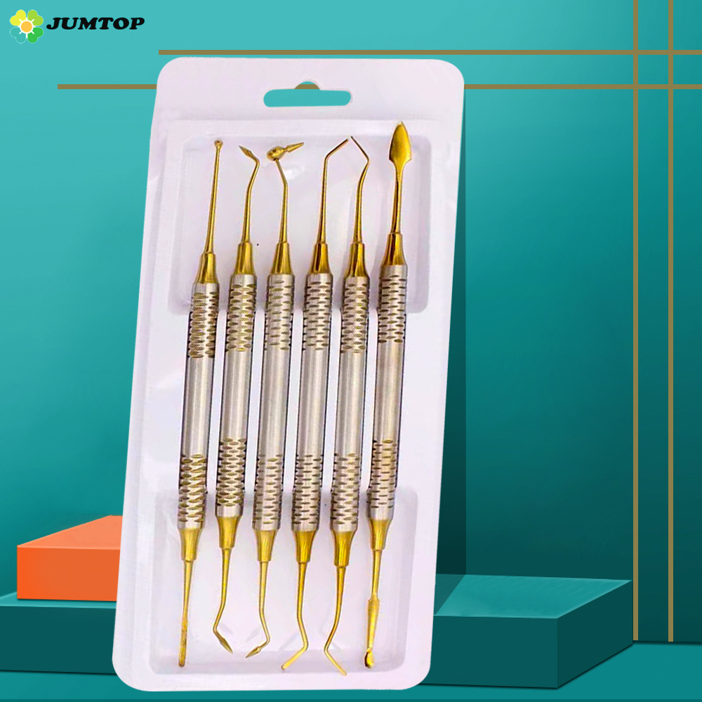 Tandhars Spatels Samengestelde Vulling Titanium Geplateerde Kop Hars Vuller Set Tandarts Tool Tandheelkunde Materialen
