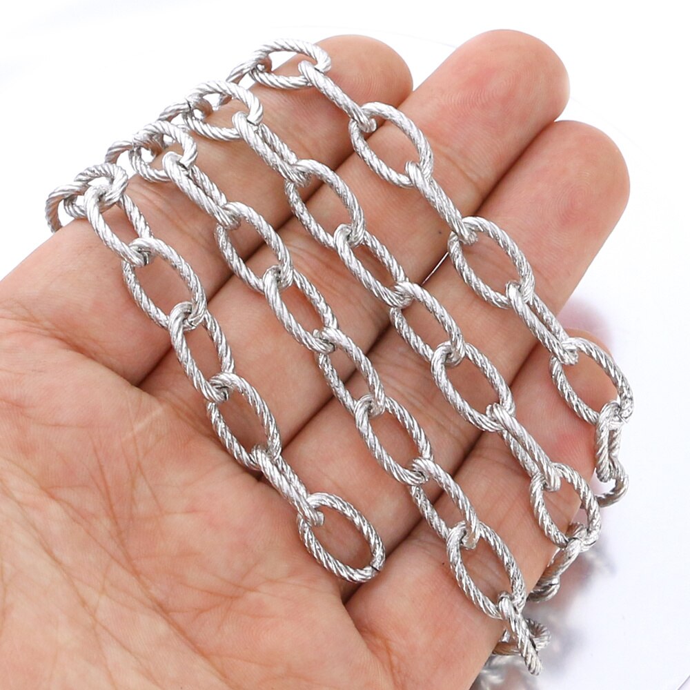 1 Meter Stainless Steel Heavy Oval Cable Chain Bulk Textured Chunky Chains for Punk Rock Jewelry Making Lots Bulk