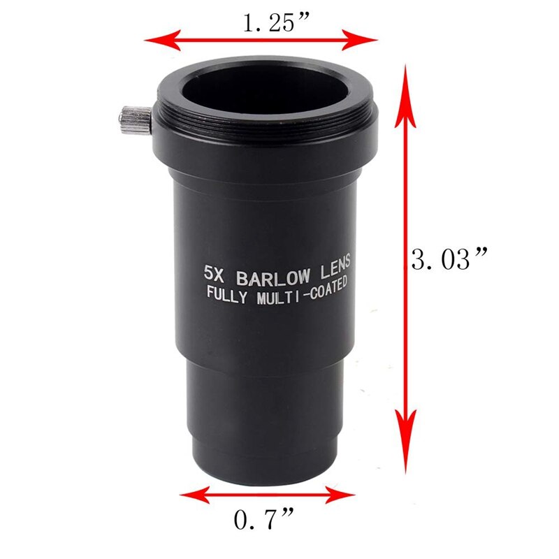 Barlow Lens 5X 1.25 Fully Metal Multi Coated Optical Glass with T Adapter M42 0.75 Thread for 1.25 Inch 31.7mm Telescopes Eyepie