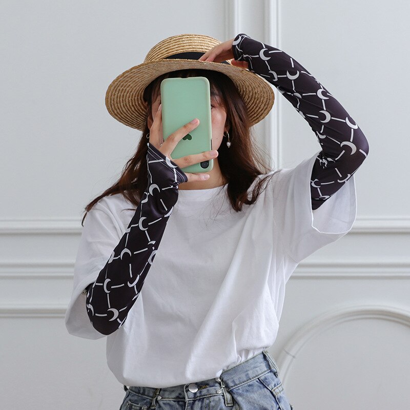 1Pair Women's Ice Oversleeves Cute All-match Printed Oversleeves Summer Viscose Fiber Gloves: 4