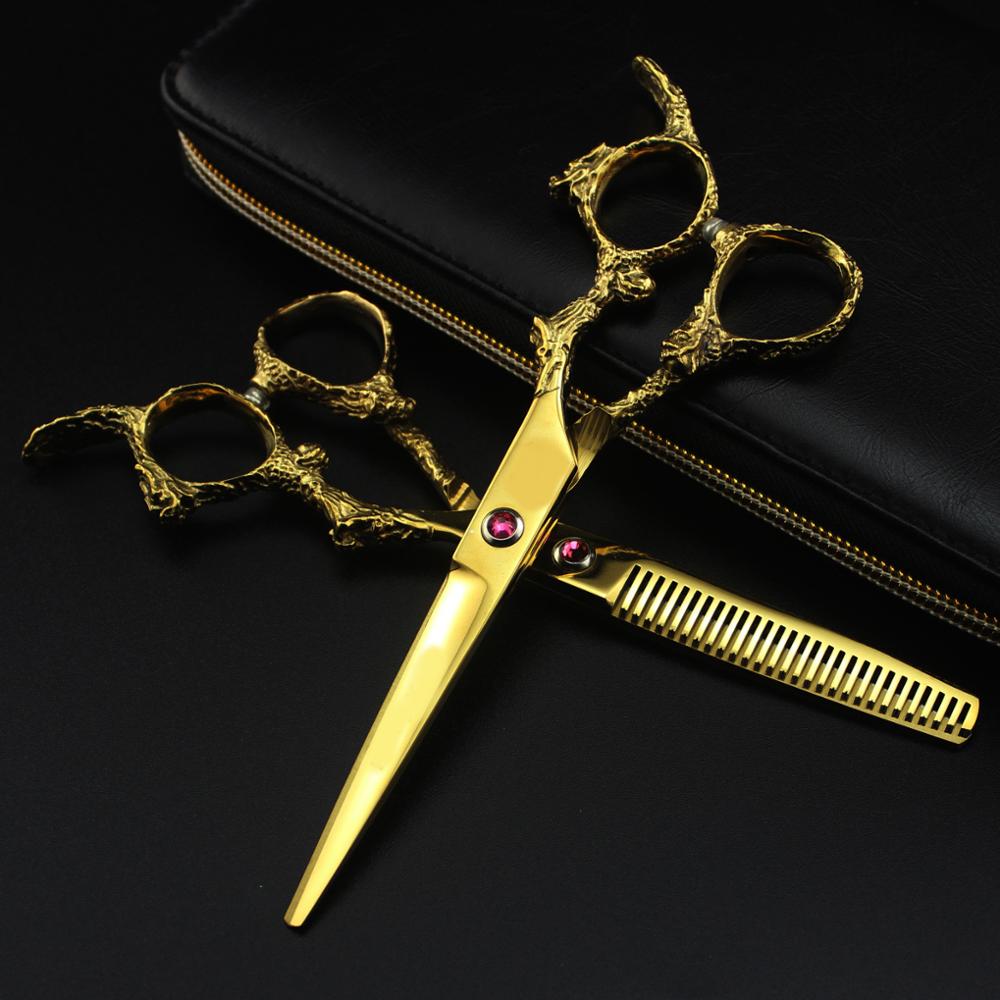 6 "Master Series Gouden Kleur Haar Schaar Set Haar Knippen Schaar En Dunner Schaar Draak Handvat Decoratie Kapper Scharen