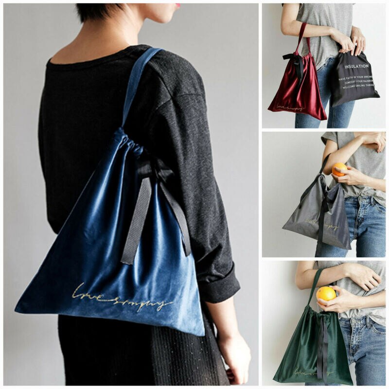 UK Women Velvet Drawstring Bag Girl Sport Backpack School Bag Sack Tote
