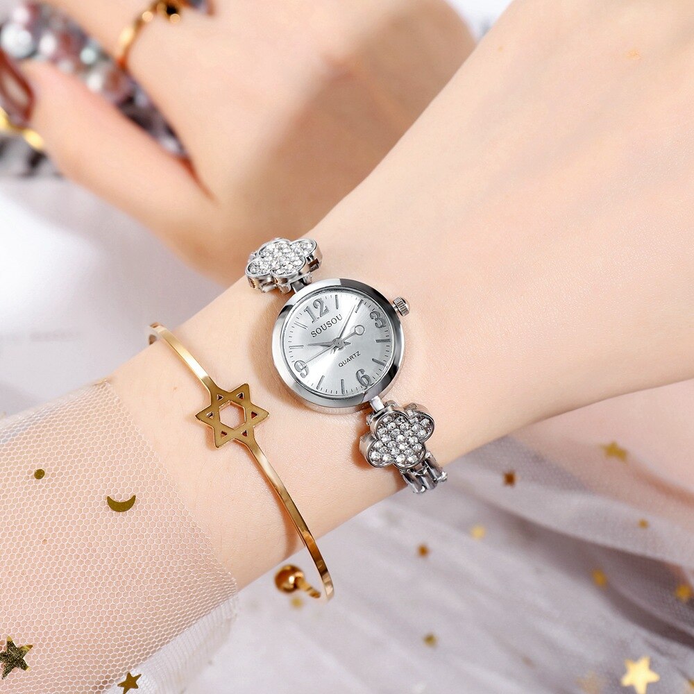 Klavertje Vier Luxe Dames Mode Quartz Horloge Strass Armband Horloge Armband Dames Jurk Horloge