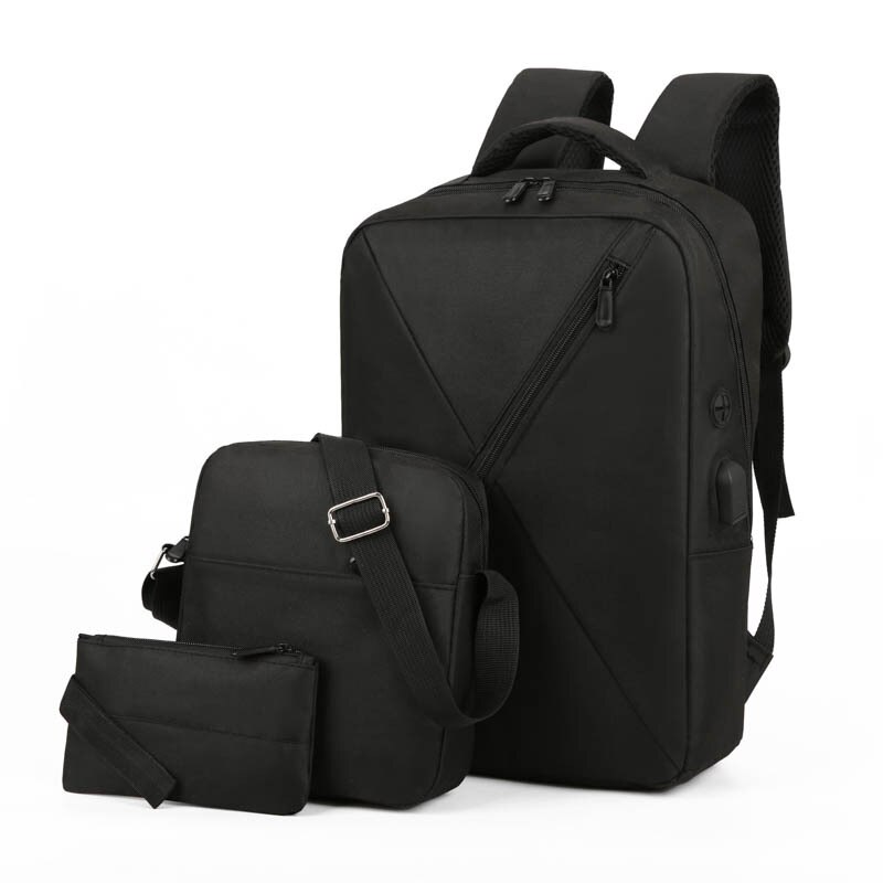 NANCY TINO Sac À Dos Pour Ordinateur Portable En Tissu Oxford Hommes Et femmes Multi-fonctionnelle USB RECHARGE Sac À Dos Sac D'affaires Costume 3 pièces: Black