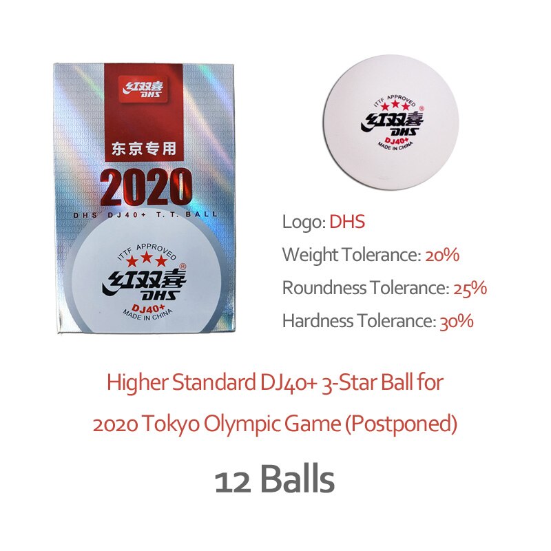Original DHS DJ40+ 3-Star Table Tennis Ball for TOKYO / WTT Games 3 Star Ping Pong Balls: TOKYO White 12 Balls