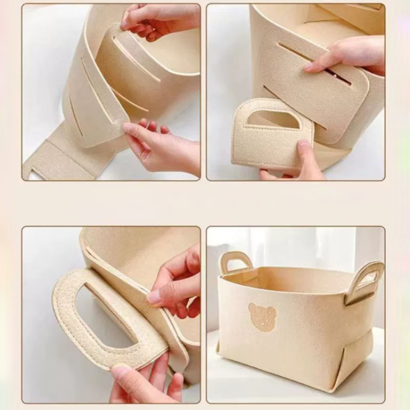 Cesta de almacenamiento de fieltro de oso de gran capacidad, 5 piezas, organizador de ropa plegable, aperitivos, juguetes, organizador de artículos diversos de escritorio