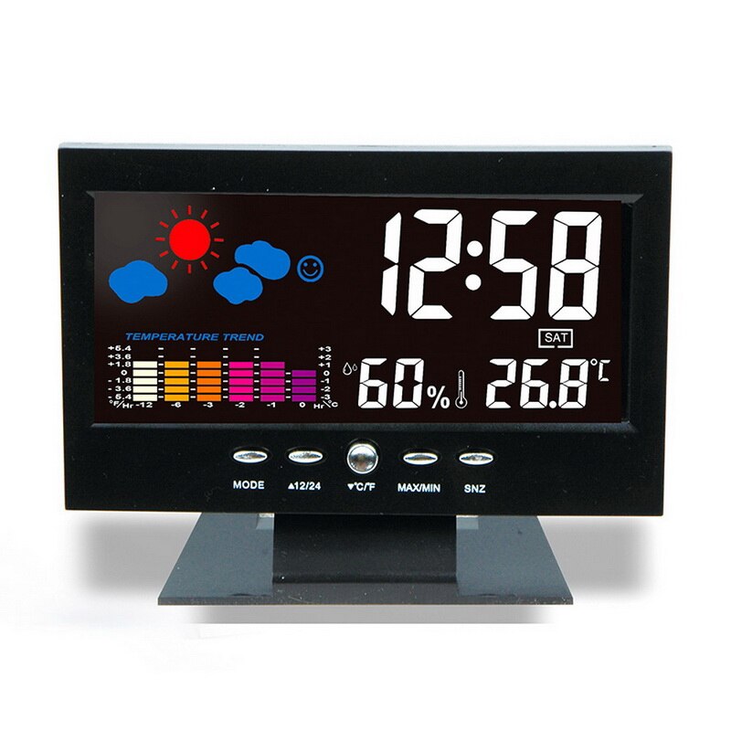 Multi-functional Weather Station Clock Digital Indoor Thermometer Hygrometer Calendar Phase Colorful LCD Display: 15.4x11.8x3.7cm A